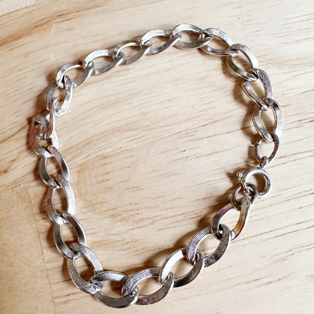 Vintage Beau Sterling Silver Charm Bracelet Chain Only 1960s 7 Inch